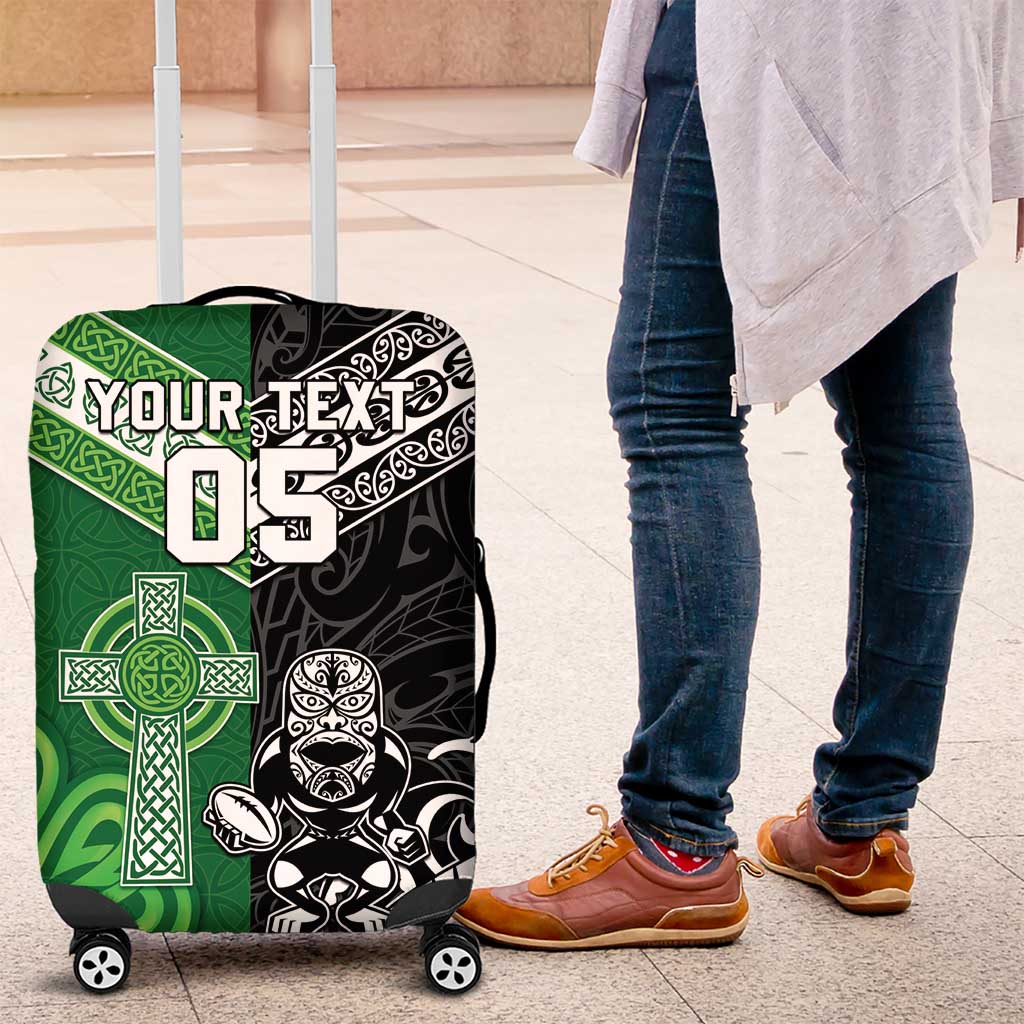 New Zealand And Ireland Rugby Custom Luggage Cover Maori Tiki With Shamrock