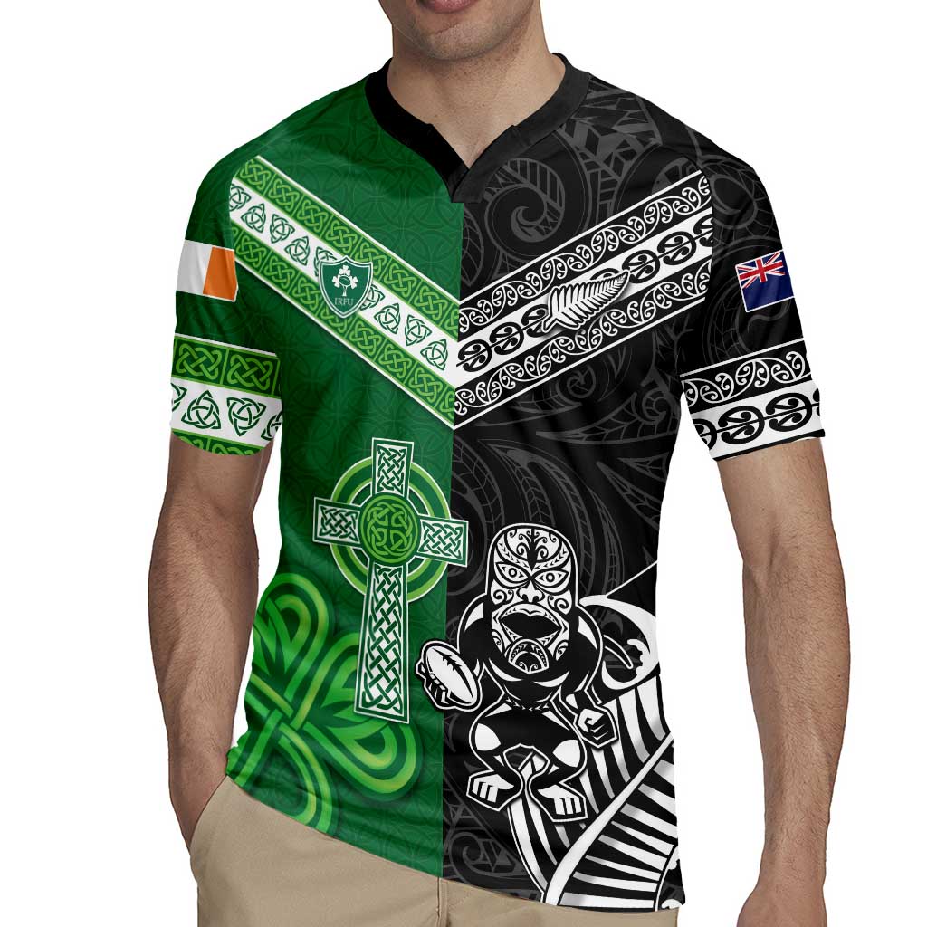 New Zealand And Ireland Rugby Custom Rugby Jersey Maori Tiki With Shamrock