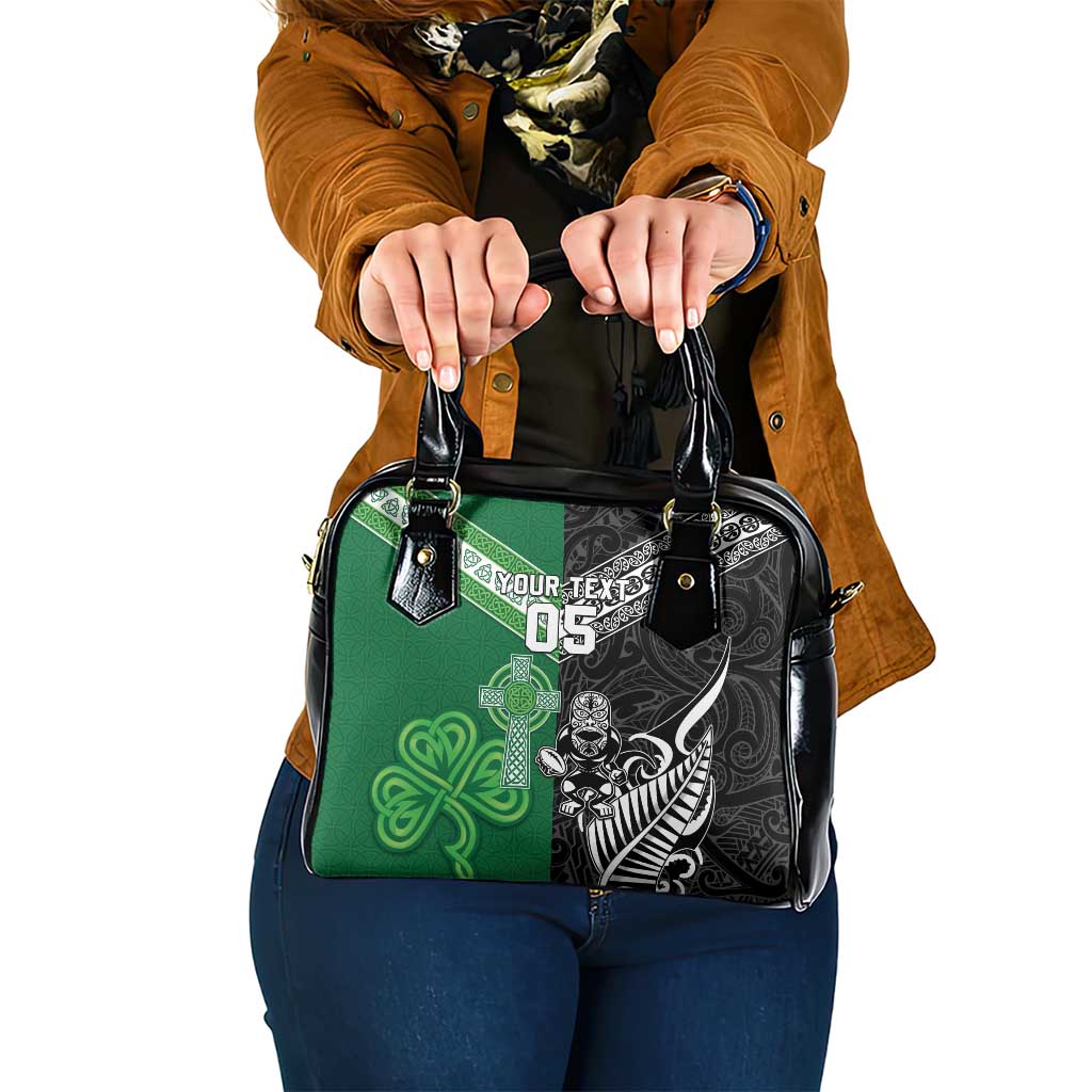 New Zealand And Ireland Rugby Custom Shoulder Handbag Maori Tiki With Shamrock