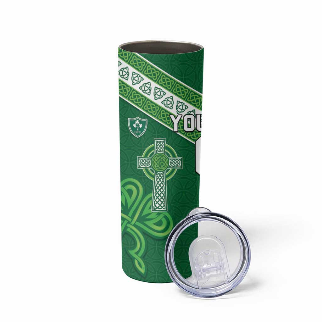 New Zealand And Ireland Rugby Custom Skinny Tumbler Maori Tiki With Shamrock