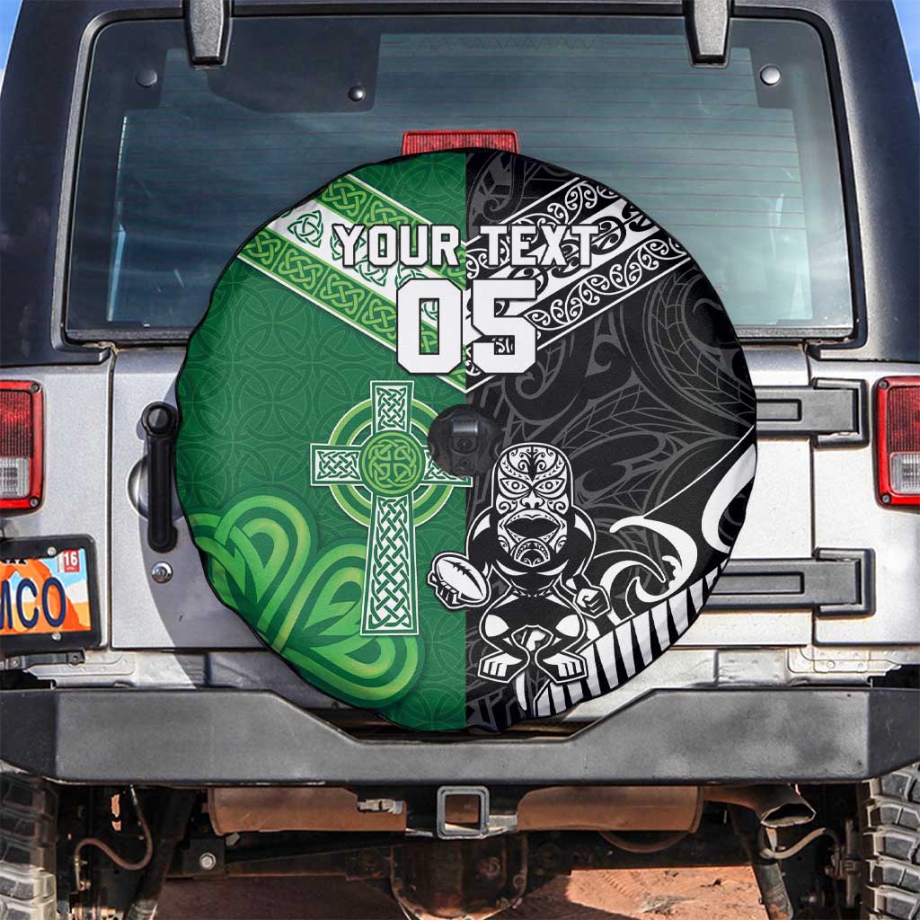 New Zealand And Ireland Rugby Custom Spare Tire Cover Maori Tiki With Shamrock