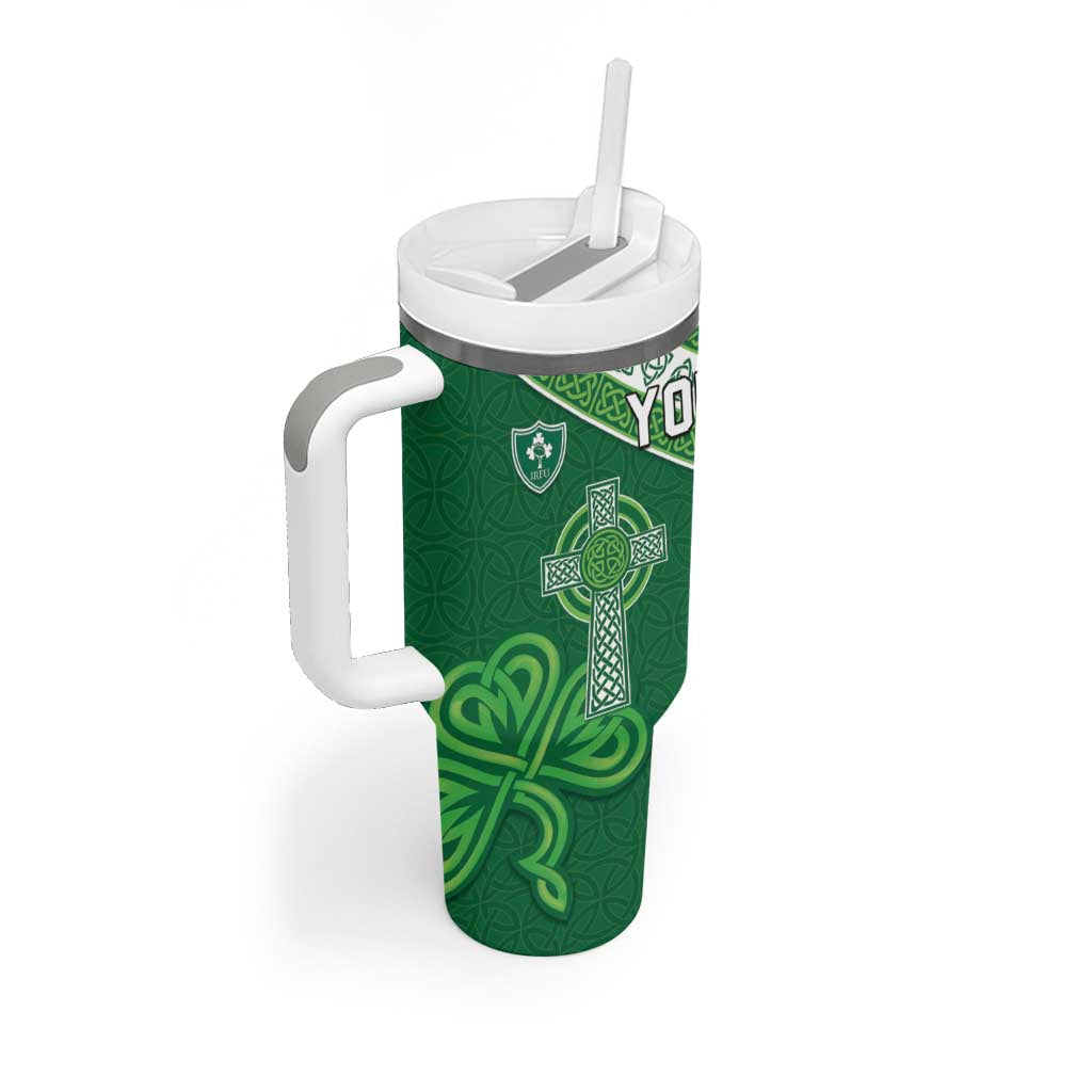 New Zealand And Ireland Rugby Custom Tumbler With Handle Maori Tiki With Shamrock