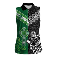 New Zealand And Ireland Rugby Custom Women Sleeveless Polo Shirt Maori Tiki With Shamrock