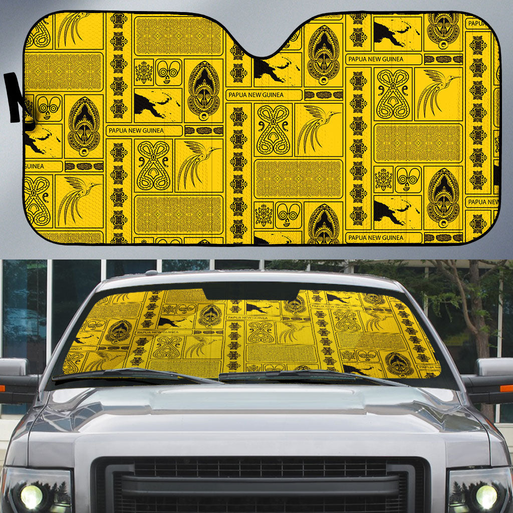 Papua New Guinea Heritage Motif Auto Sun Shade Yellow Version