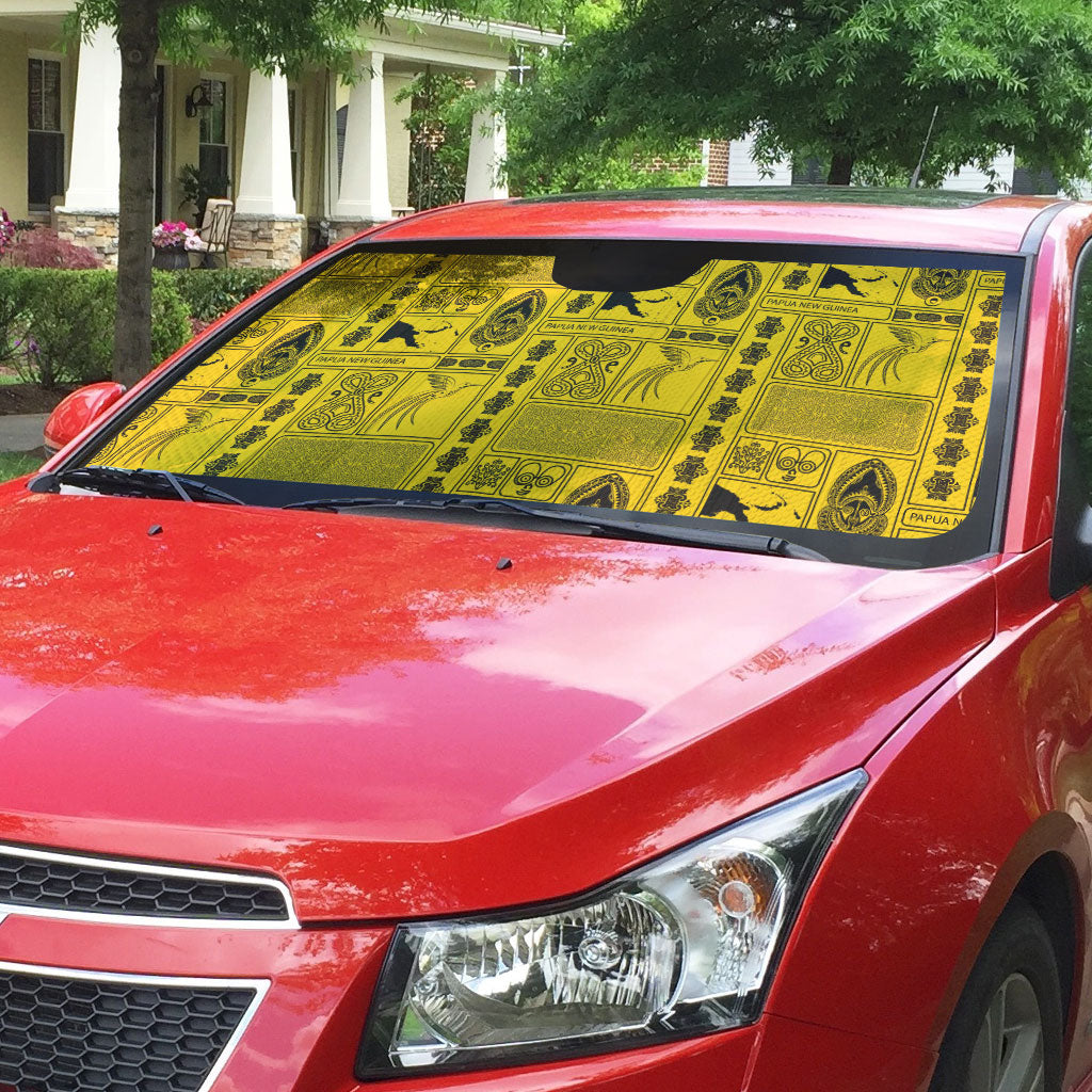 Papua New Guinea Heritage Motif Auto Sun Shade Yellow Version