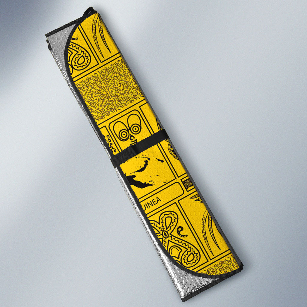 Papua New Guinea Heritage Motif Auto Sun Shade Yellow Version