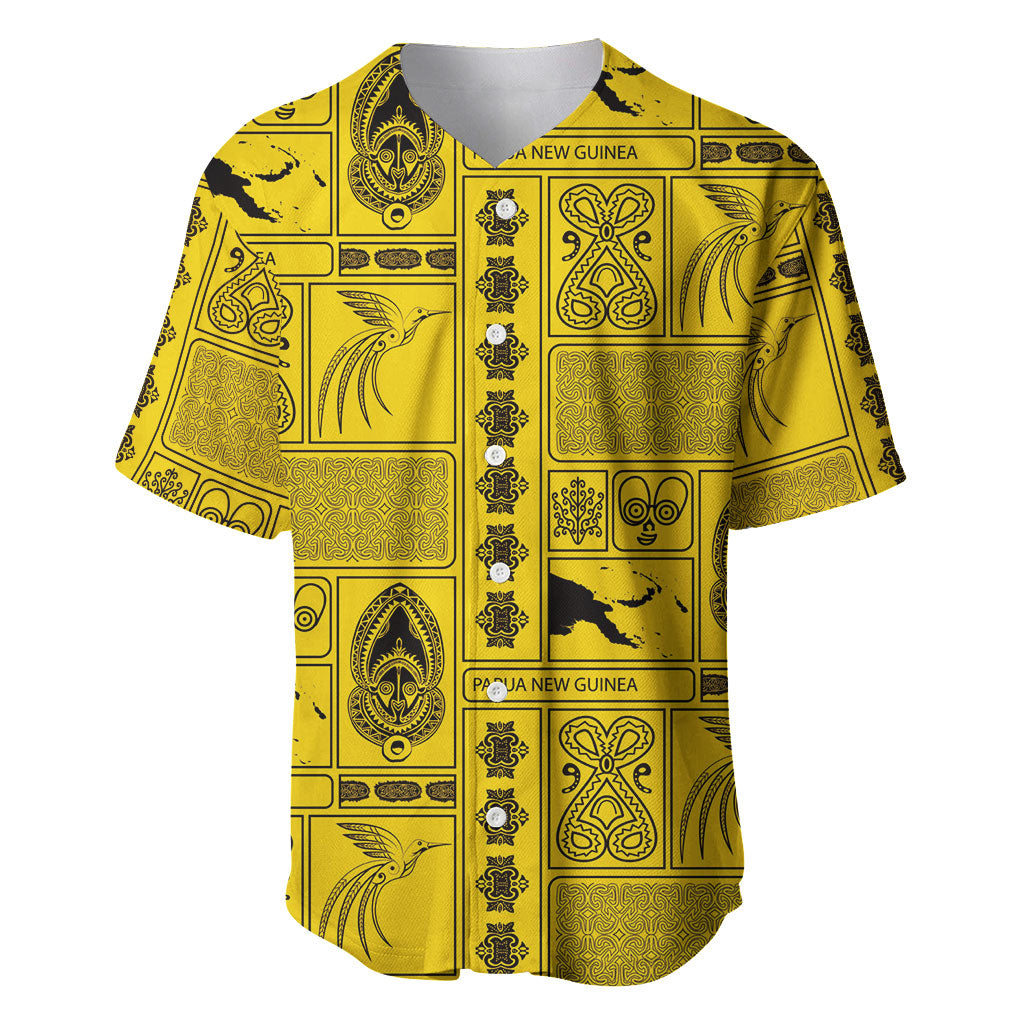 Papua New Guinea Heritage Motif Baseball Jersey Yellow Version LT05 Yellow - Polynesian Pride