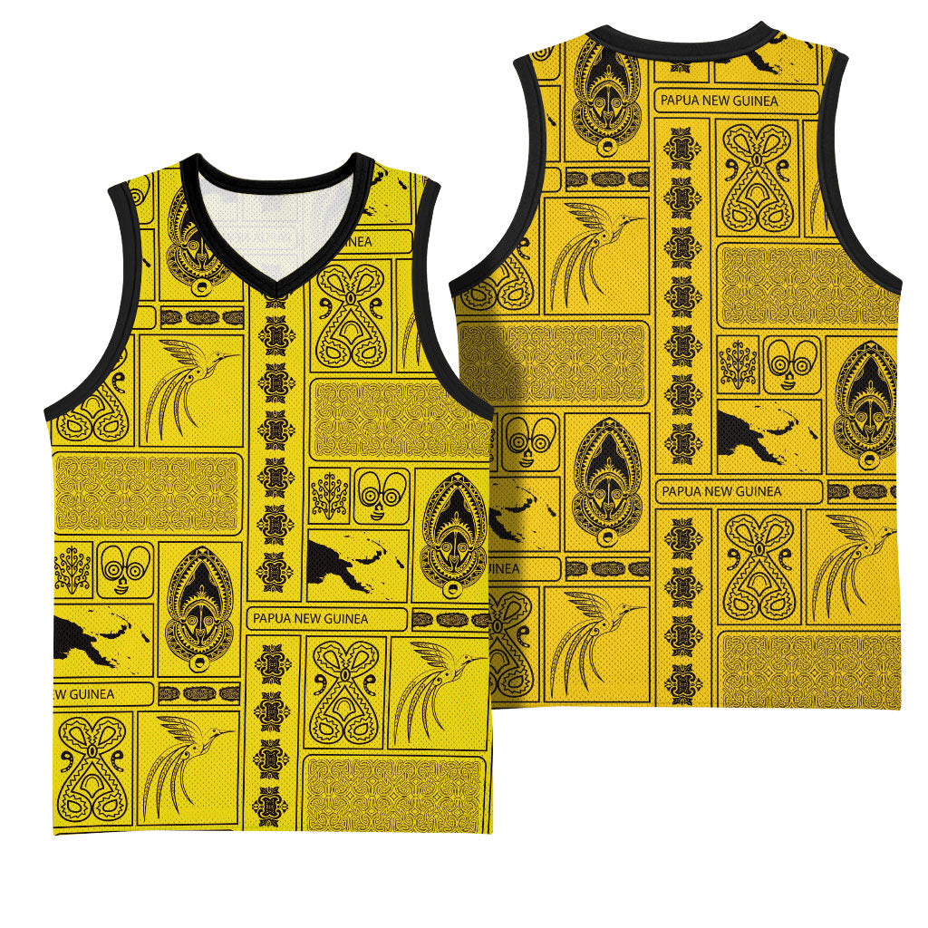 Papua New Guinea Heritage Motif Basketball Jersey Yellow Version