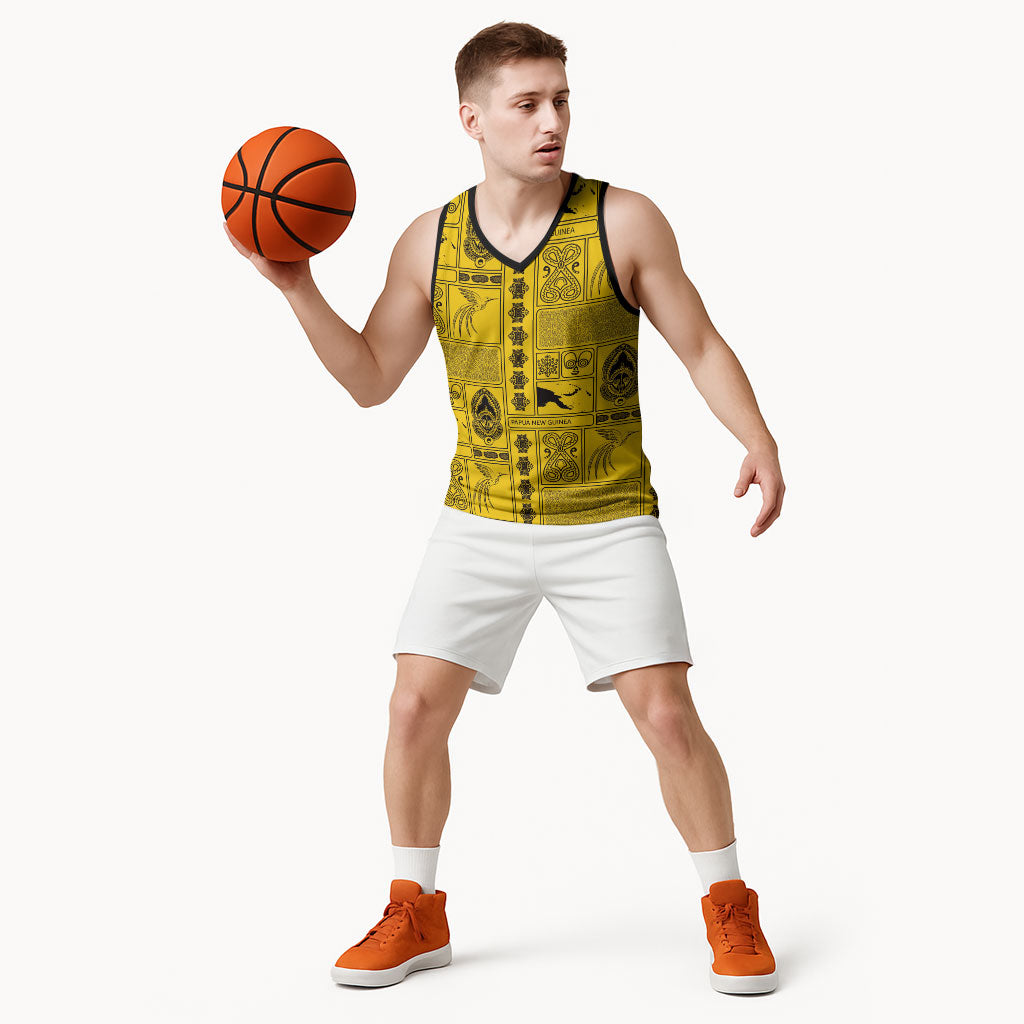 Papua New Guinea Heritage Motif Basketball Jersey Yellow Version