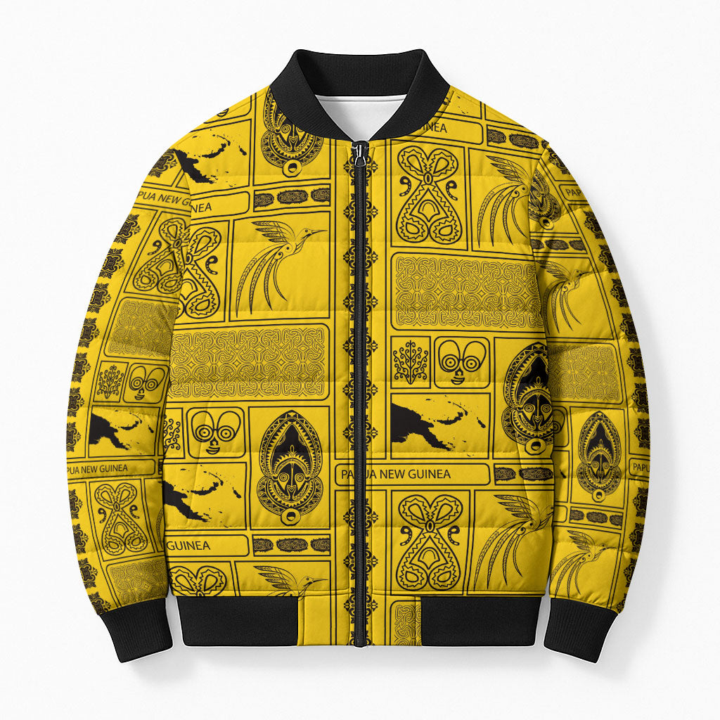Papua New Guinea Heritage Motif Bomber Puffer Jacket Yellow Version