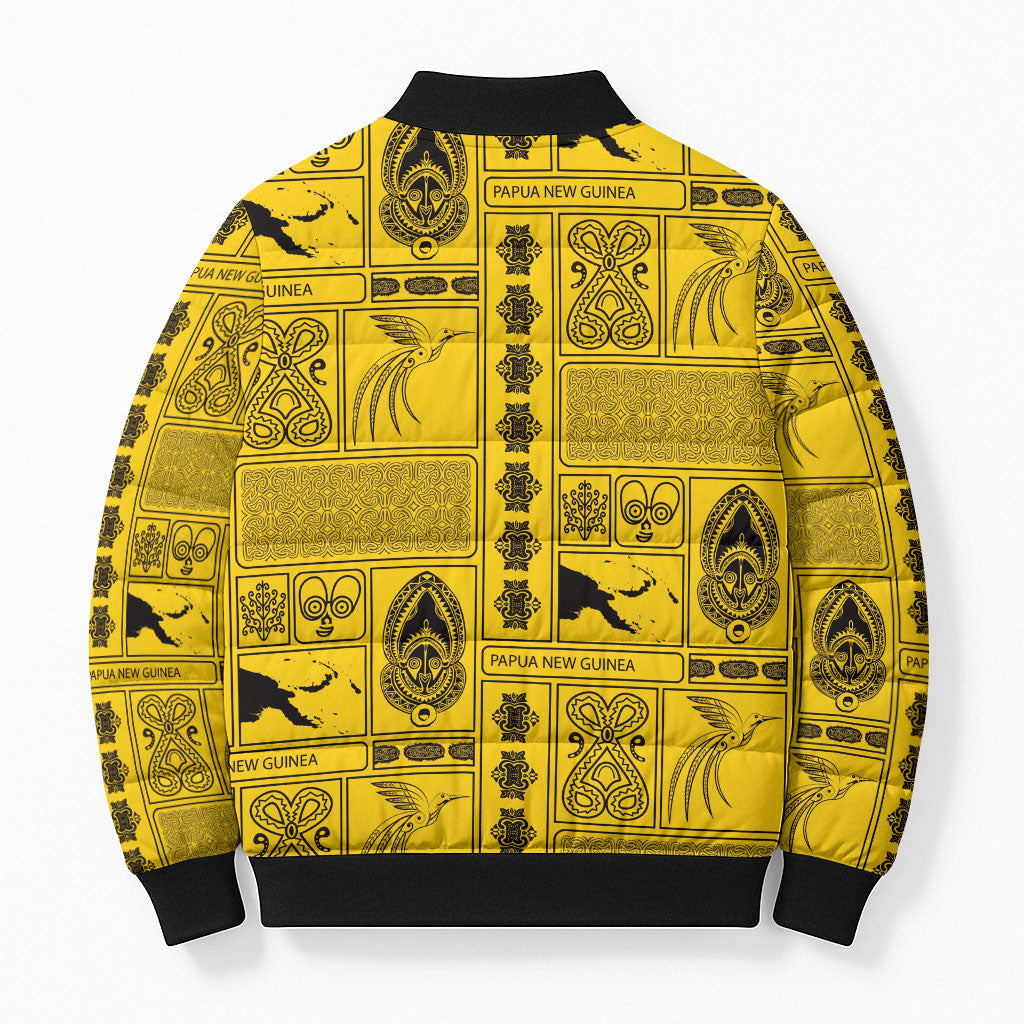 Papua New Guinea Heritage Motif Bomber Puffer Jacket Yellow Version