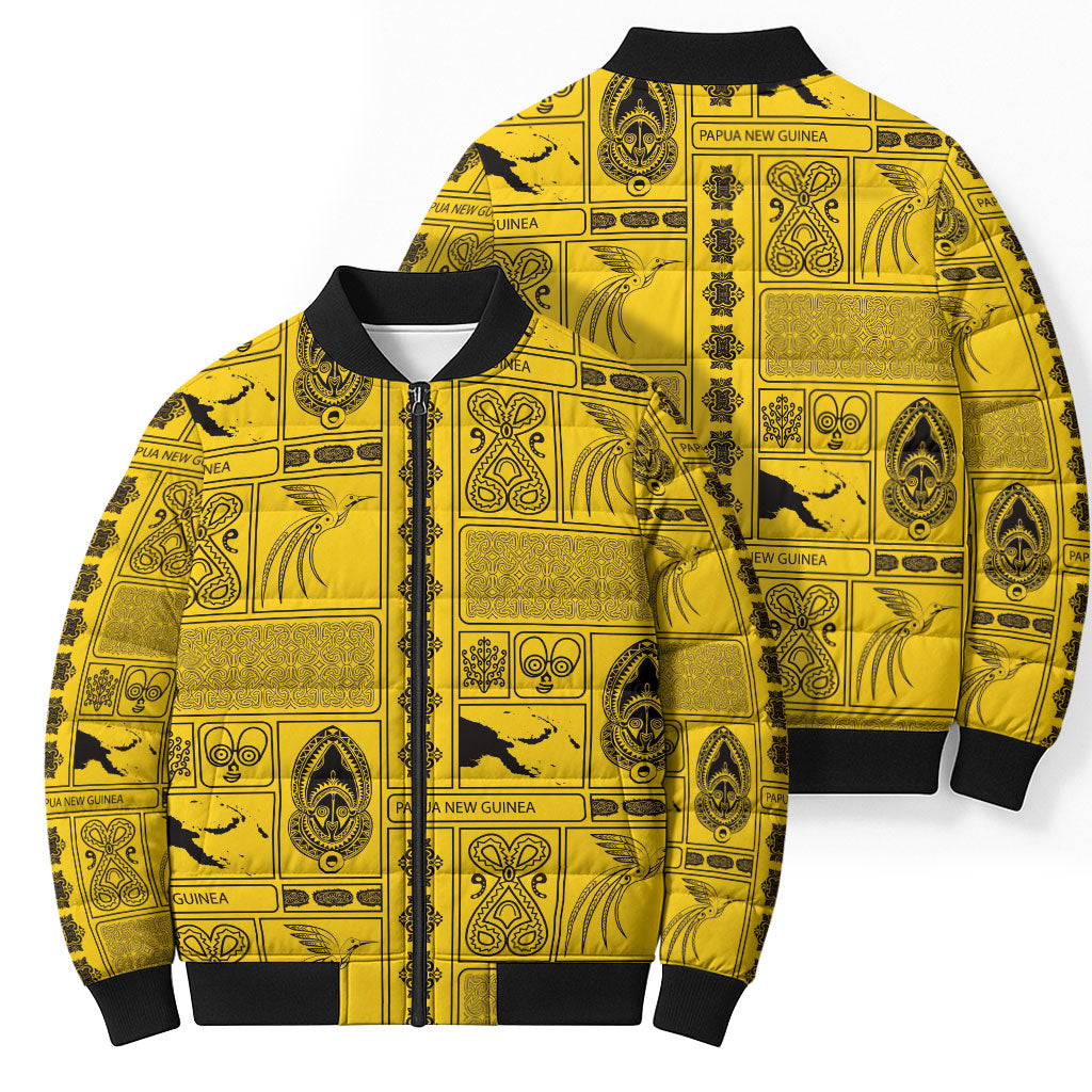 Papua New Guinea Heritage Motif Bomber Puffer Jacket Yellow Version