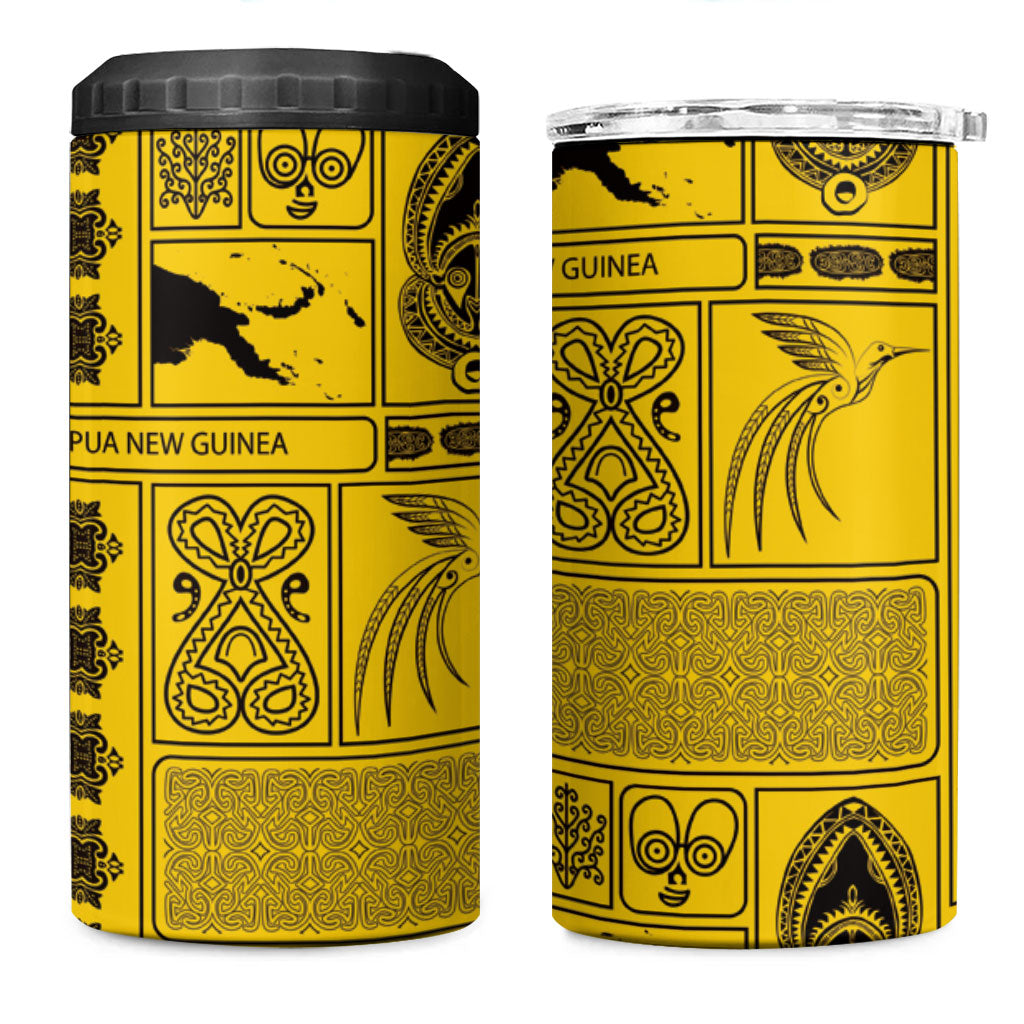 Papua New Guinea Heritage Motif 4 in 1 Can Cooler Tumbler Yellow Version