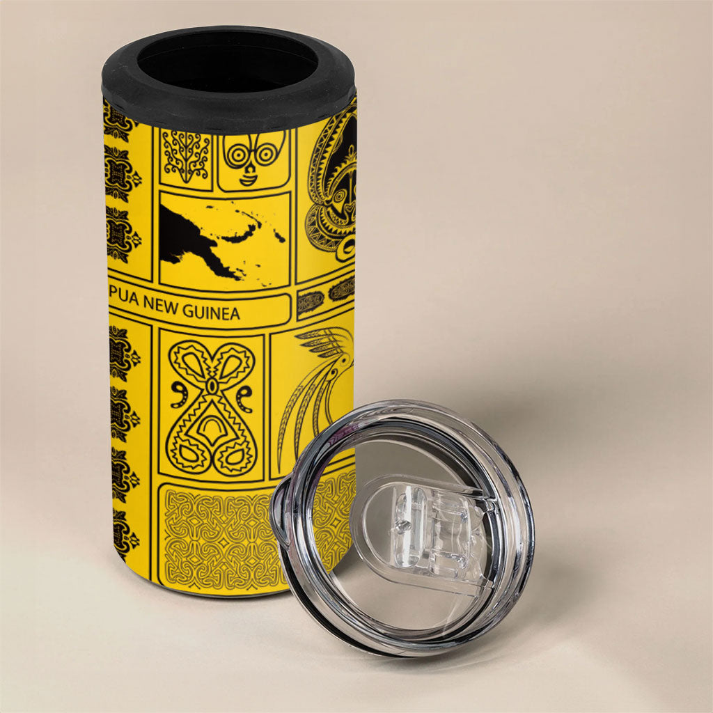 Papua New Guinea Heritage Motif 4 in 1 Can Cooler Tumbler Yellow Version