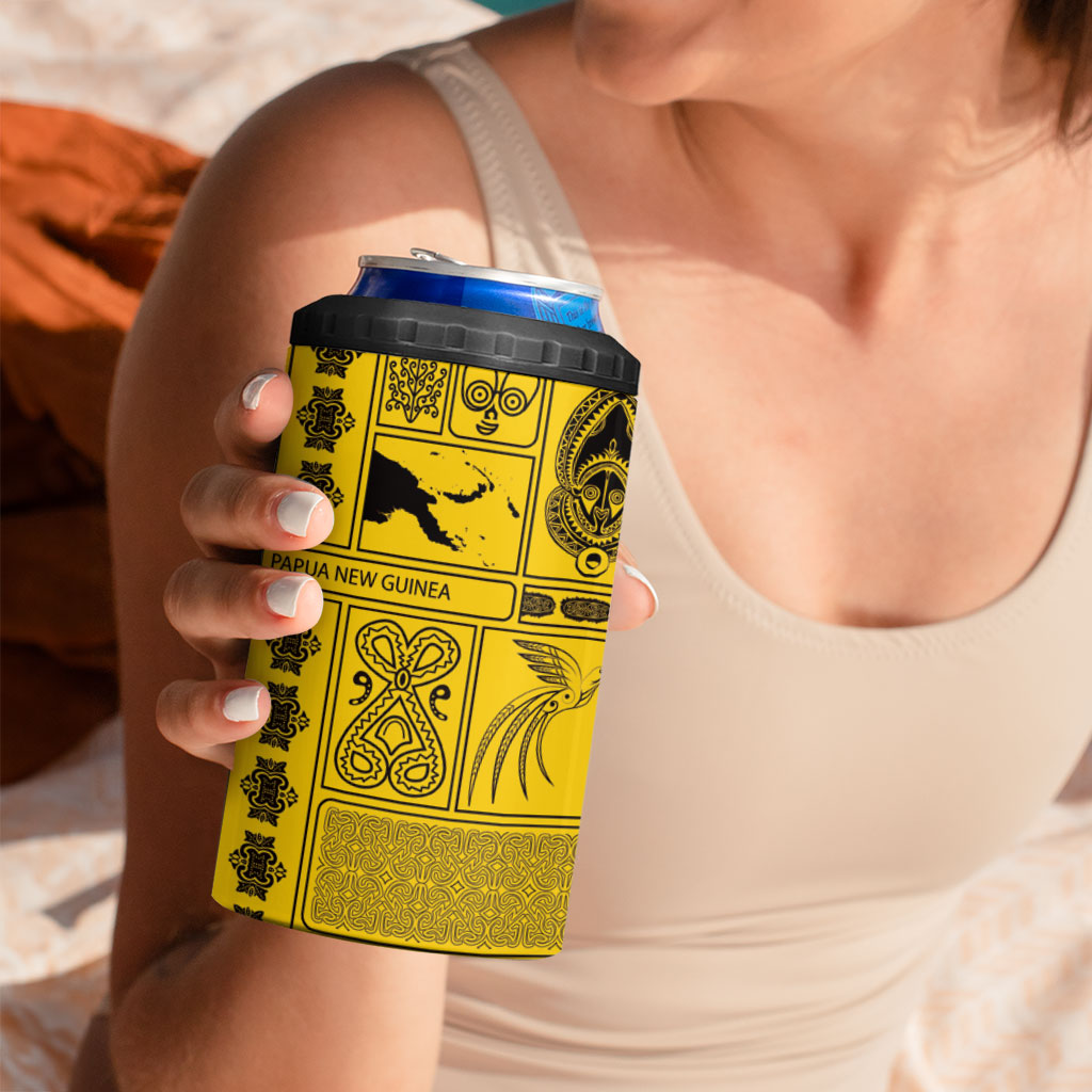 Papua New Guinea Heritage Motif 4 in 1 Can Cooler Tumbler Yellow Version