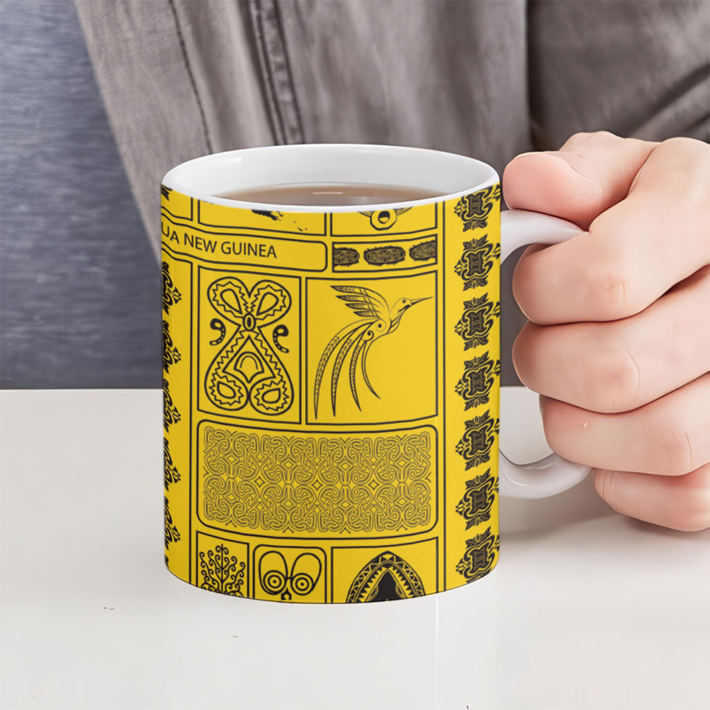 Papua New Guinea Heritage Motif Ceramic Mug Yellow Version