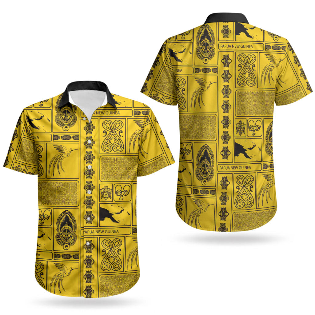Papua New Guinea Heritage Motif Couples Matching Summer Maxi Dress and Hawaiian Shirt Yellow Version