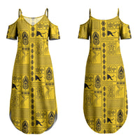 Papua New Guinea Heritage Motif Couples Matching Summer Maxi Dress and Long Sleeve Button Shirt Yellow Version