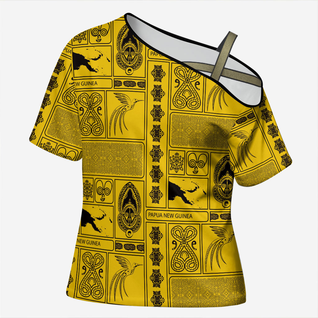 Papua New Guinea Heritage Motif Cross Shoulder Shirt Yellow Version
