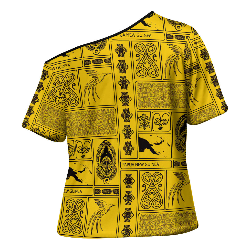 Papua New Guinea Heritage Motif Cross Shoulder Shirt Yellow Version
