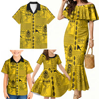 Papua New Guinea Heritage Motif Family Matching Mermaid Dress and Hawaiian Shirt Yellow Version