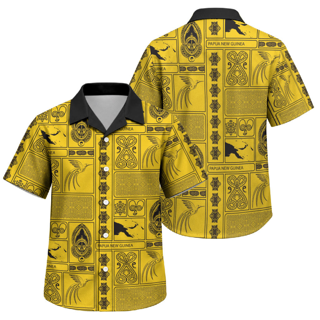 Papua New Guinea Heritage Motif Family Matching Mermaid Dress and Hawaiian Shirt Yellow Version