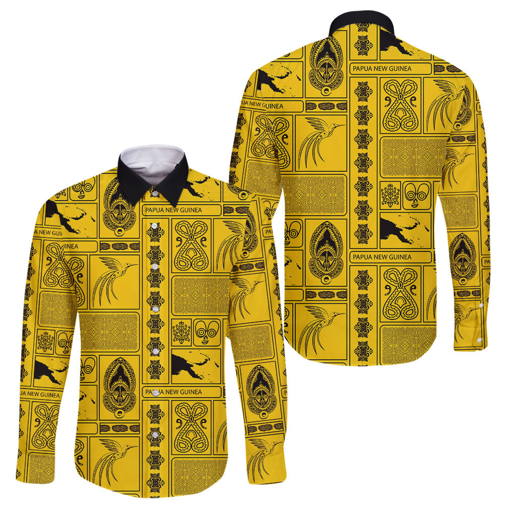 Papua New Guinea Heritage Motif Family Matching Summer Maxi Dress and Hawaiian Shirt Yellow Version