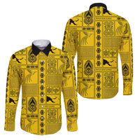 Papua New Guinea Heritage Motif Family Matching Summer Maxi Dress and Hawaiian Shirt Yellow Version