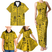 Papua New Guinea Heritage Motif Family Matching Tank Maxi Dress and Hawaiian Shirt Yellow Version