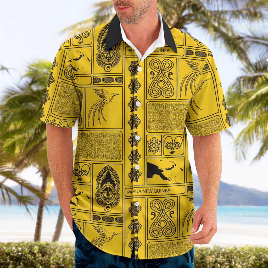Papua New Guinea Heritage Motif Hawaiian Shirt Yellow Version