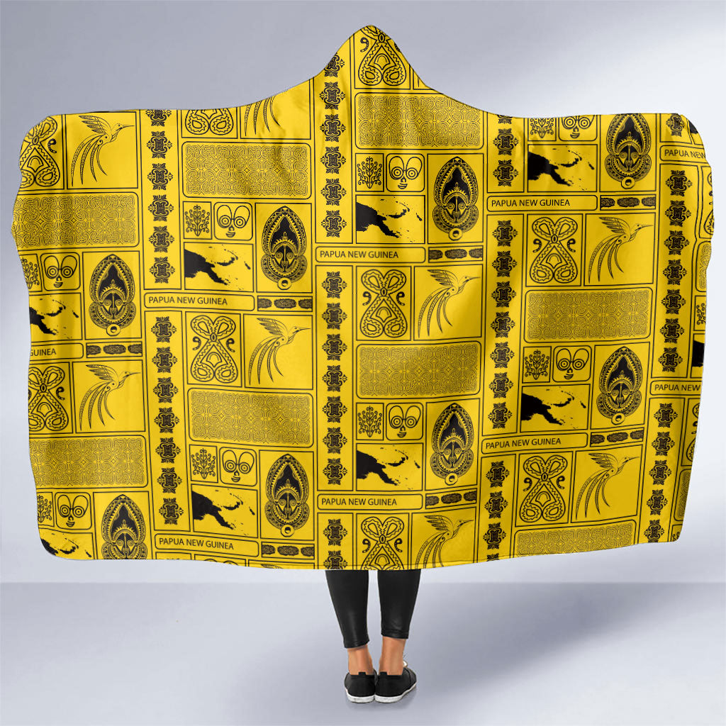 Papua New Guinea Heritage Motif Hooded Blanket Yellow Version LT05 One Size Yellow - Polynesian Pride