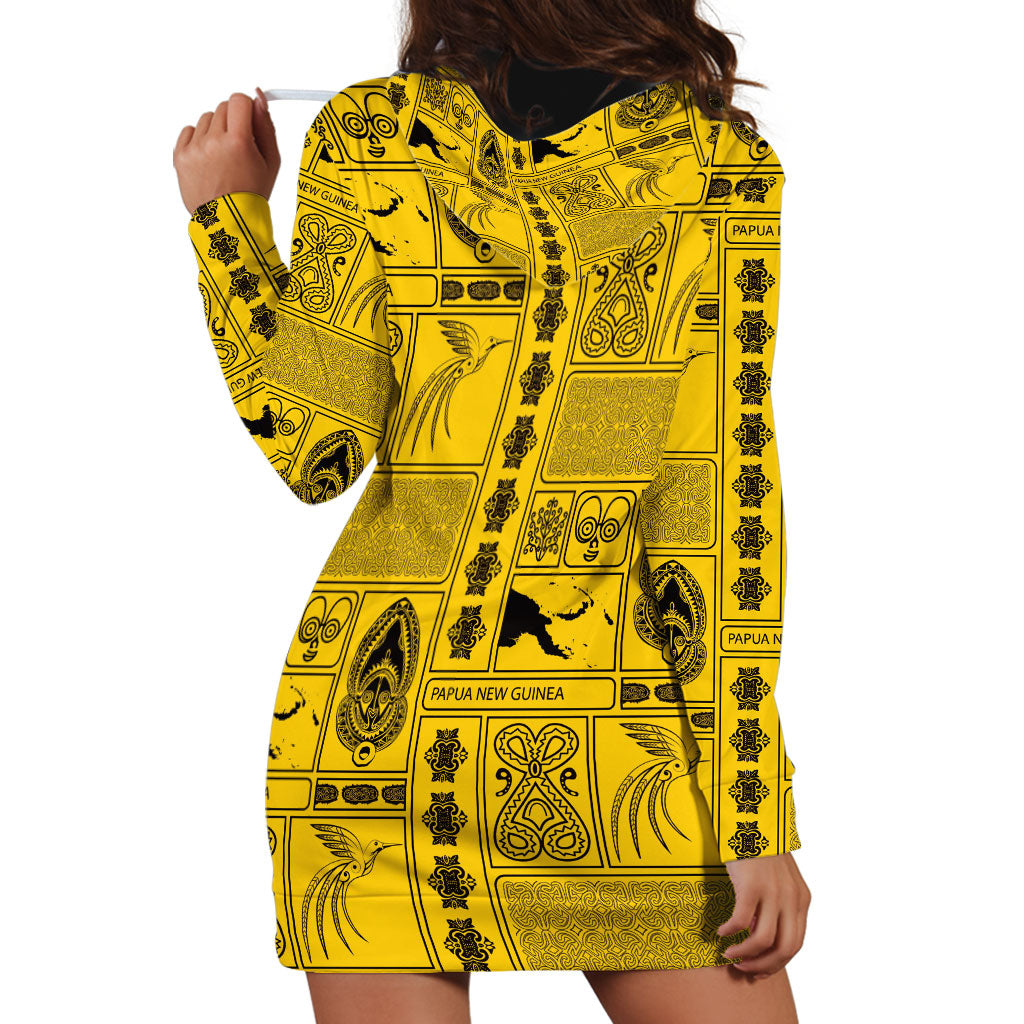 Papua New Guinea Heritage Motif Hoodie Dress Yellow Version