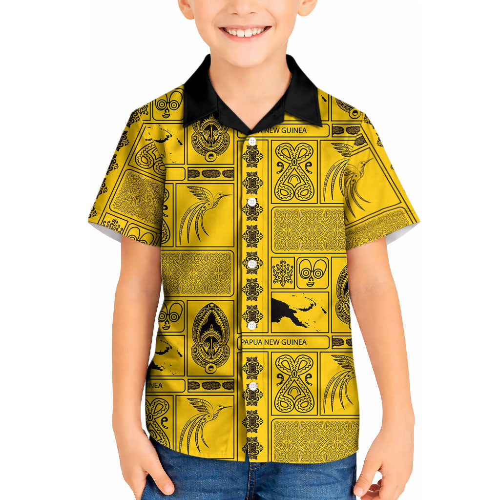 Papua New Guinea Heritage Motif Kid Hawaiian Shirt Yellow Version