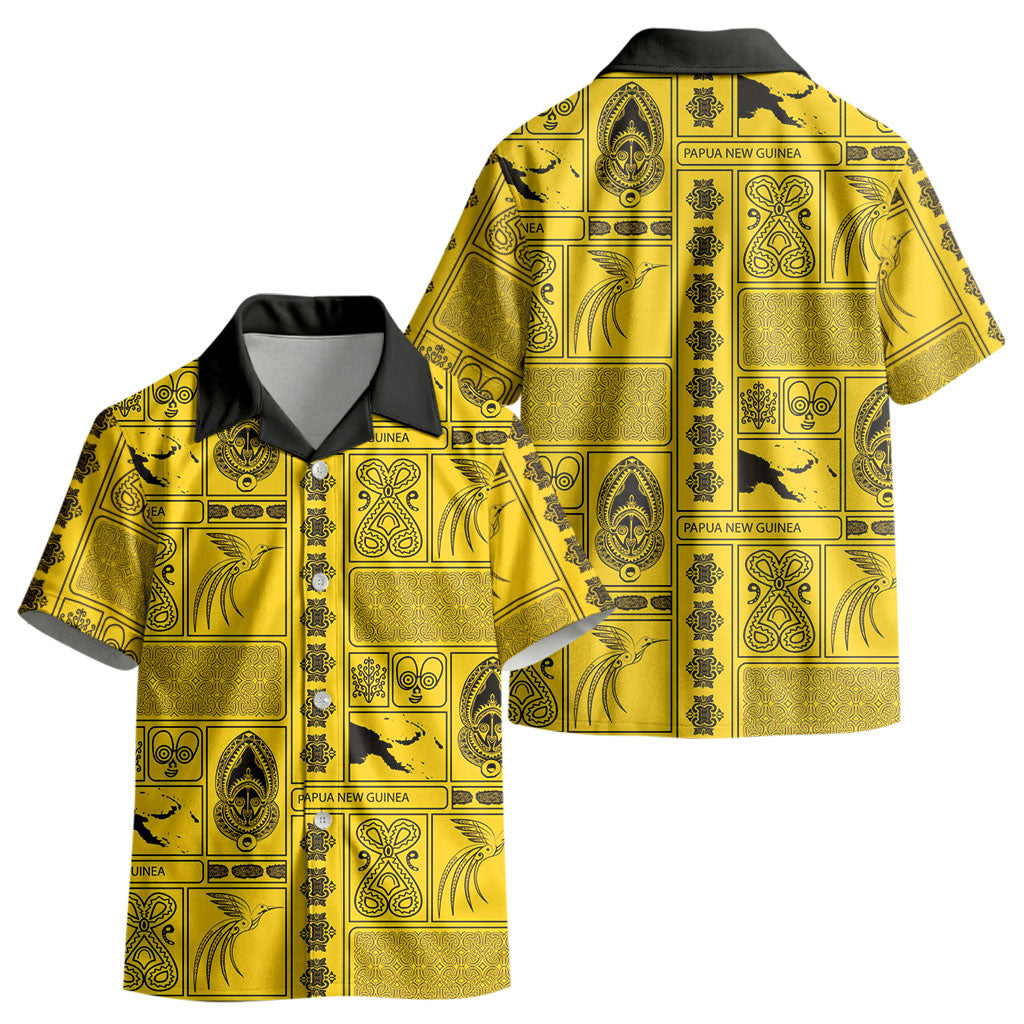 Papua New Guinea Heritage Motif Kid Hawaiian Shirt Yellow Version