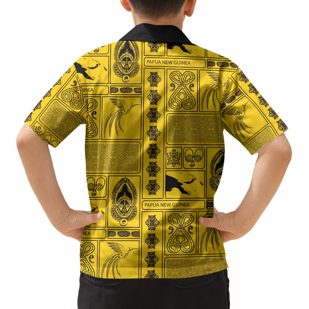 Papua New Guinea Heritage Motif Kid Hawaiian Shirt Yellow Version