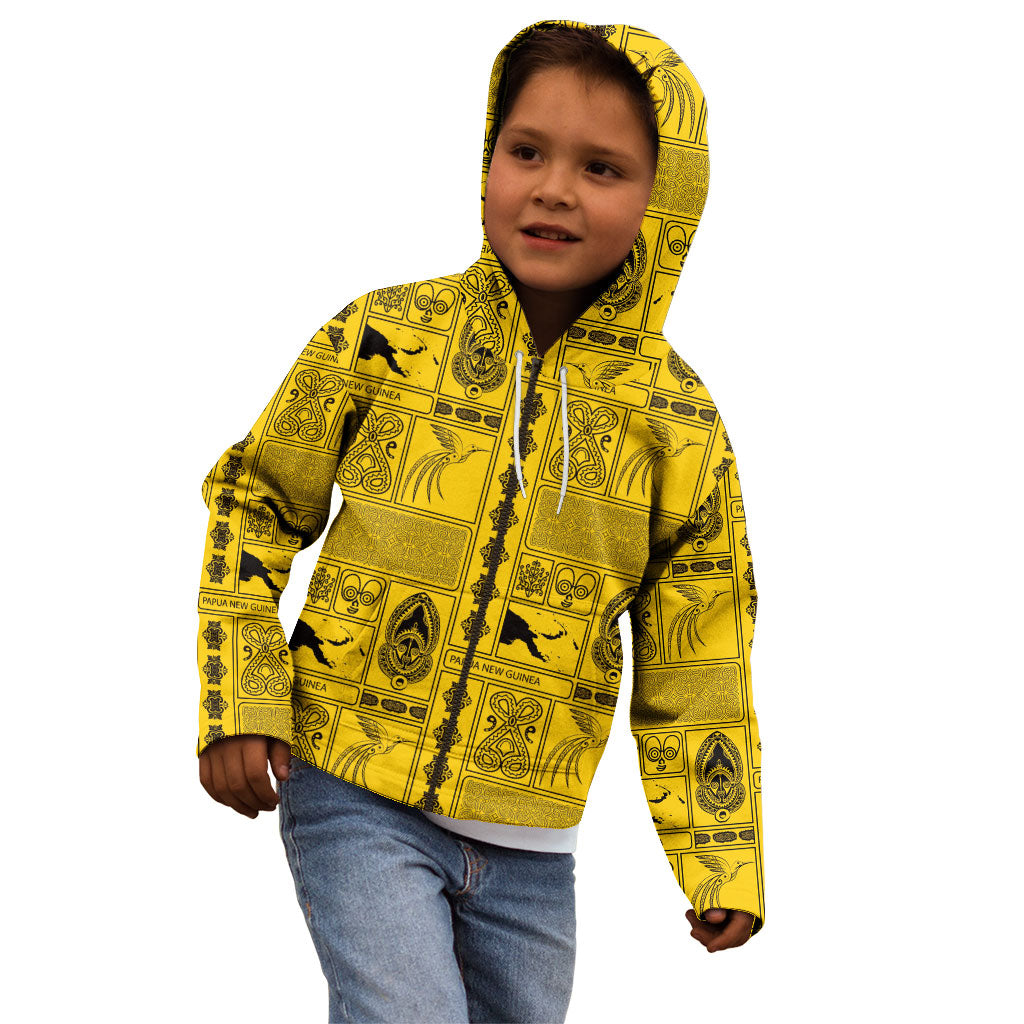 Papua New Guinea Heritage Motif Kid Hoodie Yellow Version