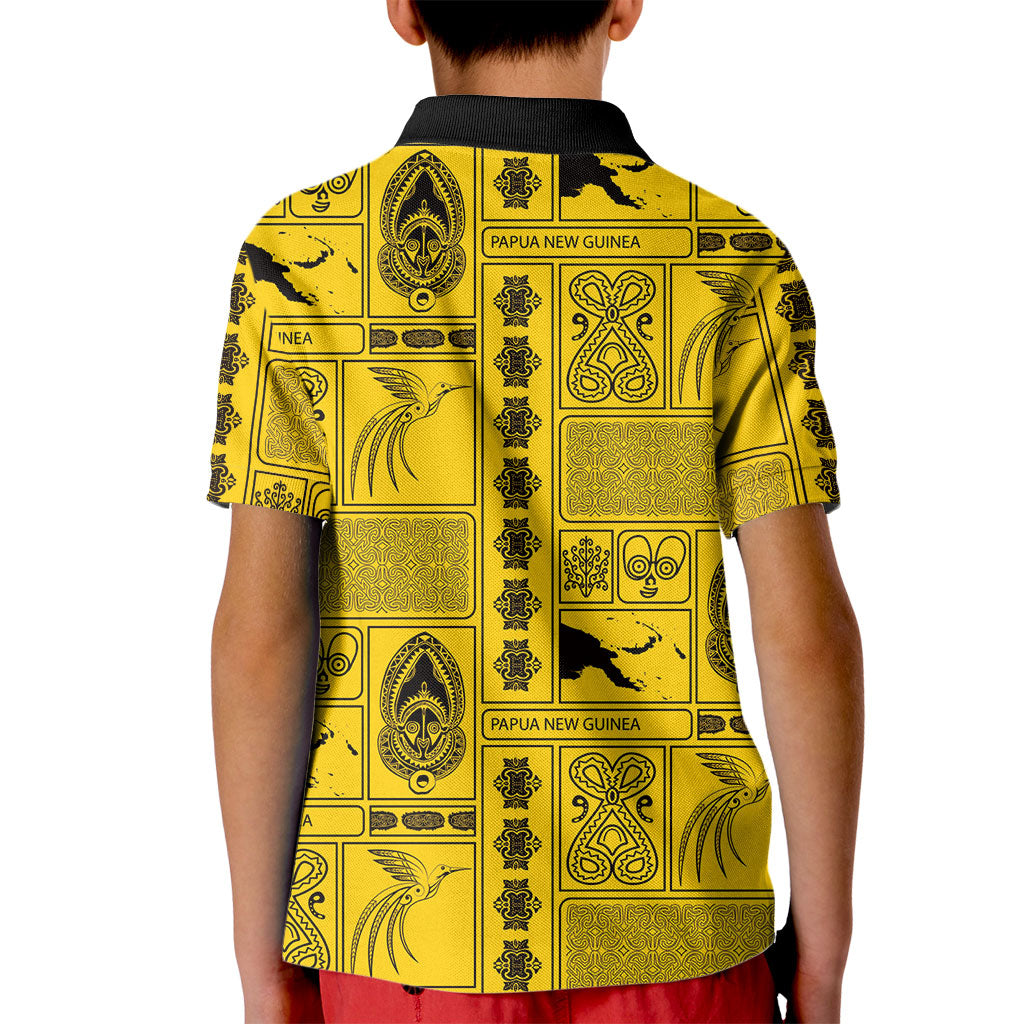 Papua New Guinea Heritage Motif Kid Polo Shirt Yellow Version