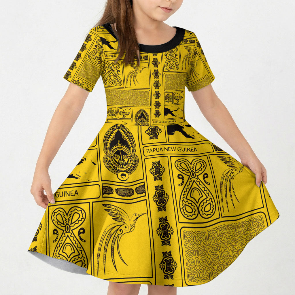 Papua New Guinea Heritage Motif Kid Short Sleeve Dress Yellow Version