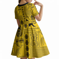 Papua New Guinea Heritage Motif Kid Short Sleeve Dress Yellow Version