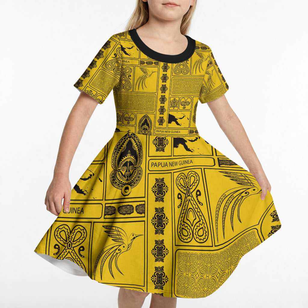 Papua New Guinea Heritage Motif Kid Short Sleeve Dress Yellow Version