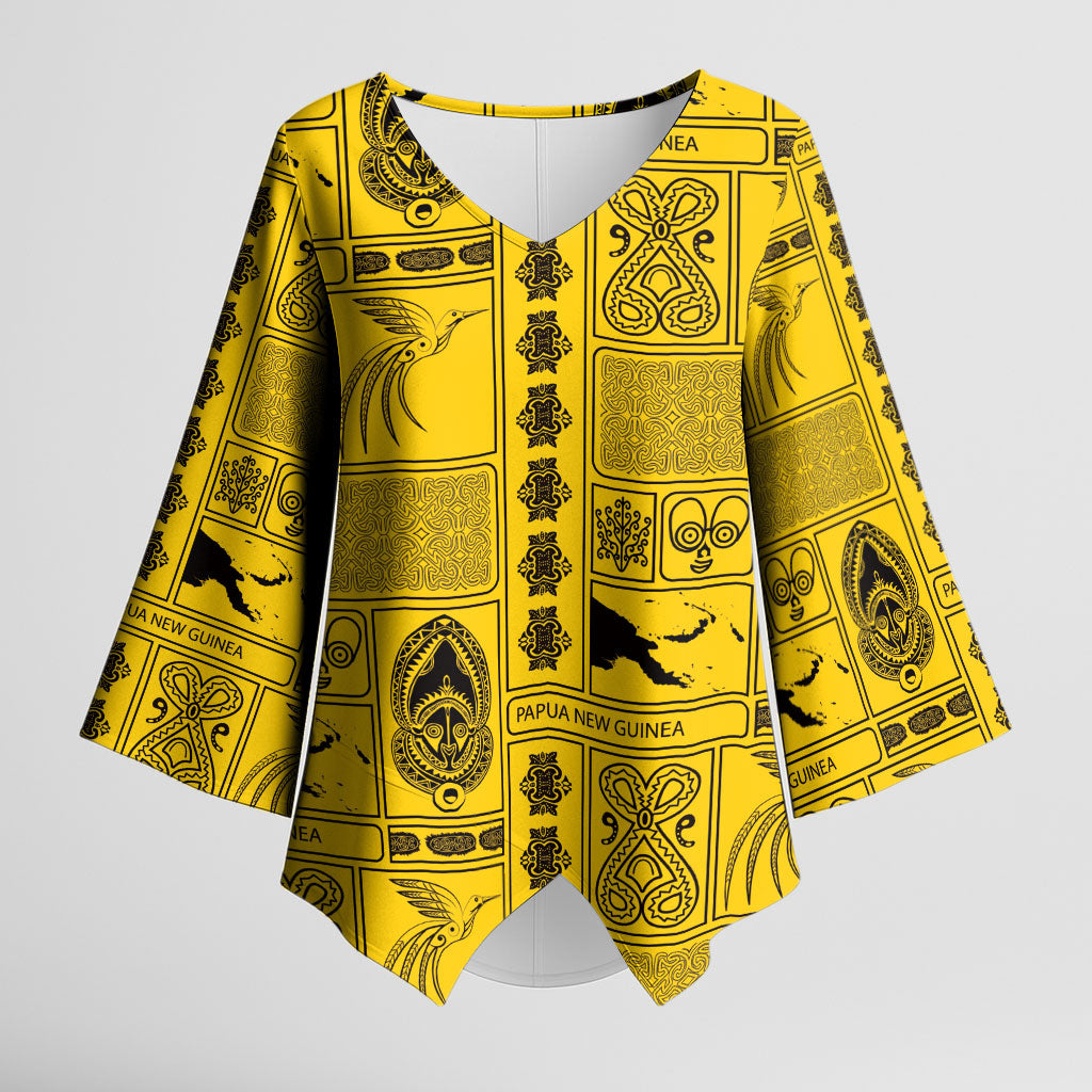 Papua New Guinea Heritage Motif Kimono Sleeve Blouse Yellow Version