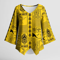 Papua New Guinea Heritage Motif Kimono Sleeve Blouse Yellow Version