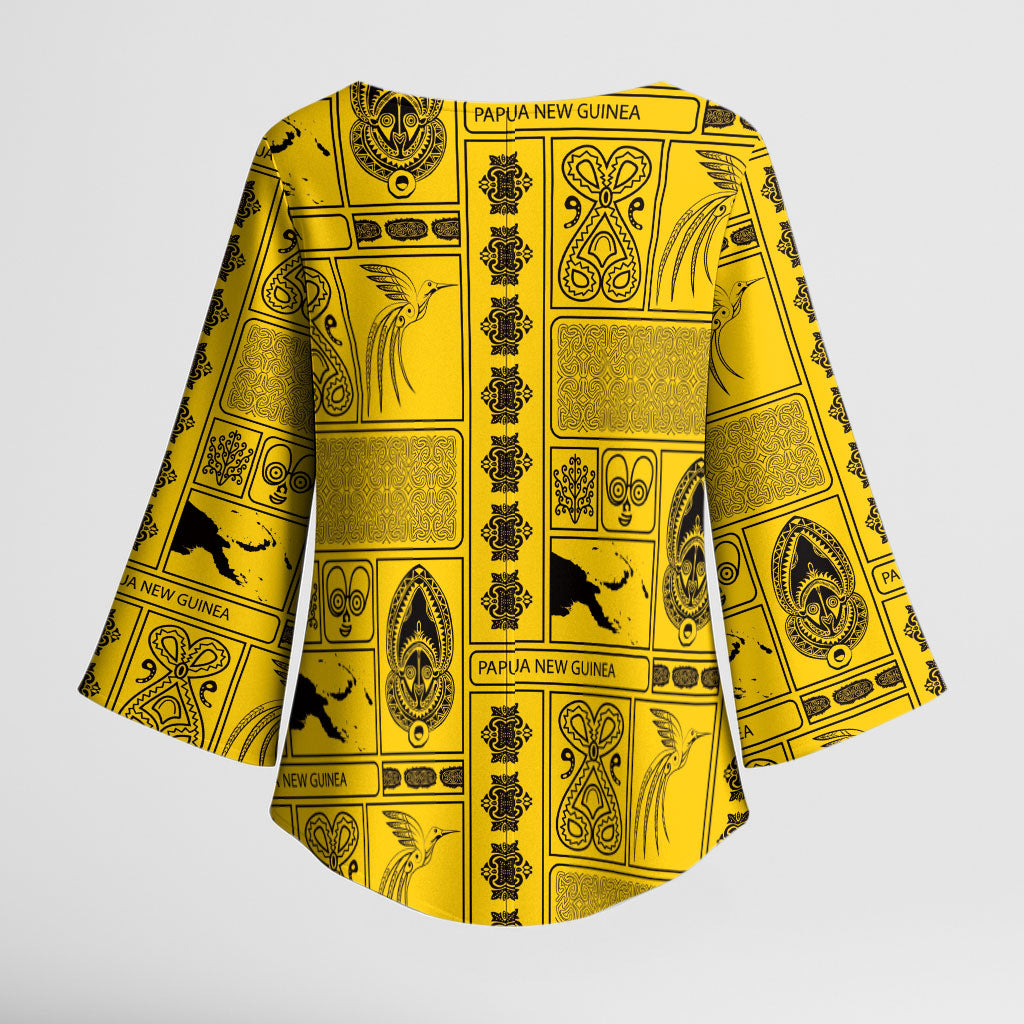 Papua New Guinea Heritage Motif Kimono Sleeve Blouse Yellow Version