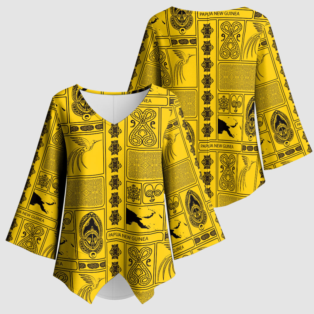 Papua New Guinea Heritage Motif Kimono Sleeve Blouse Yellow Version
