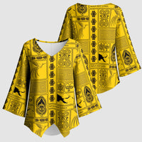 Papua New Guinea Heritage Motif Kimono Sleeve Blouse Yellow Version