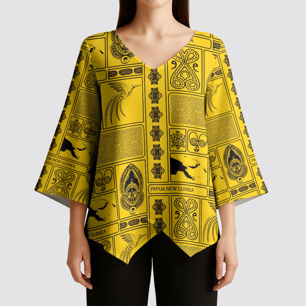 Papua New Guinea Heritage Motif Kimono Sleeve Blouse Yellow Version