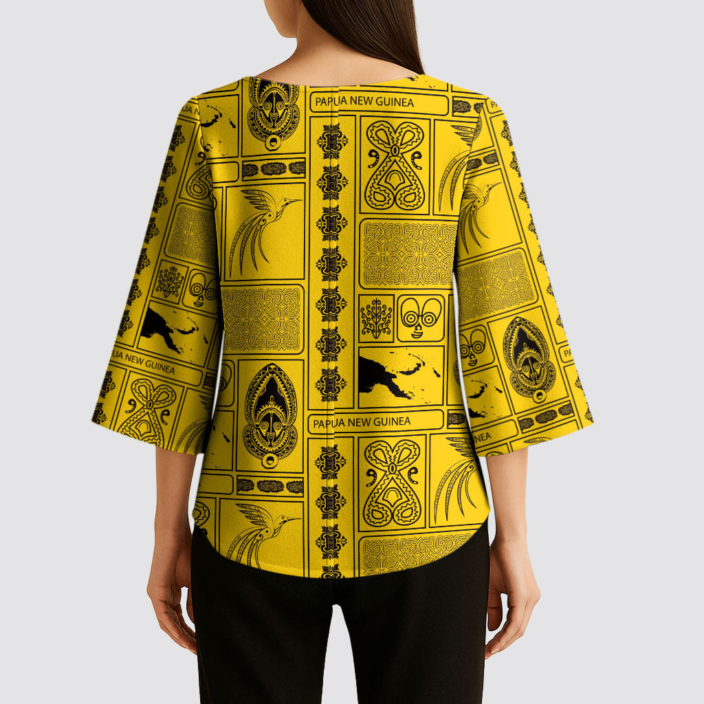 Papua New Guinea Heritage Motif Kimono Sleeve Blouse Yellow Version
