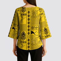 Papua New Guinea Heritage Motif Kimono Sleeve Blouse Yellow Version