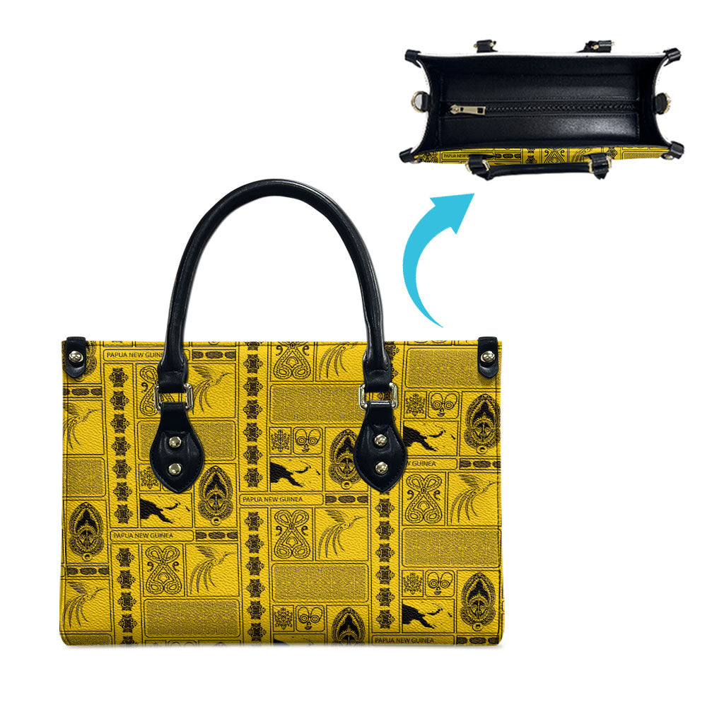 Papua New Guinea Heritage Motif Leather Bag Yellow Version