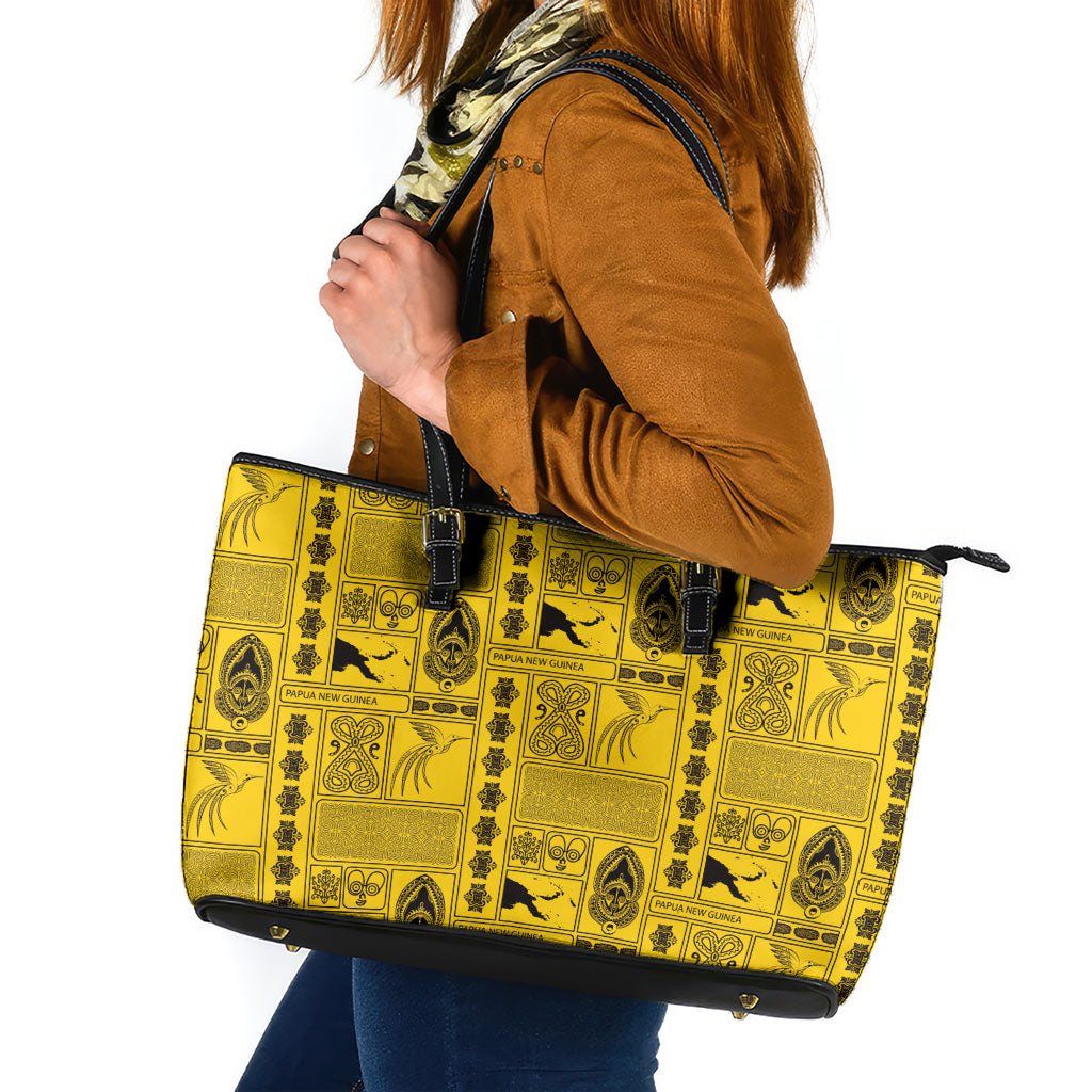 Papua New Guinea Heritage Motif Leather Tote Bag Yellow Version